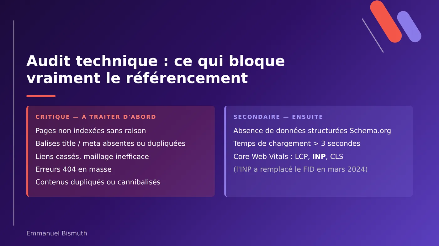 Audit technique SEO : les problèmes critiques à traiter en premier et les problèmes secondaires