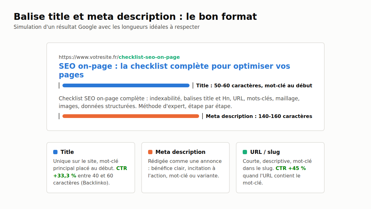Exemple de balise title et meta description optimisées dans les résultats Google