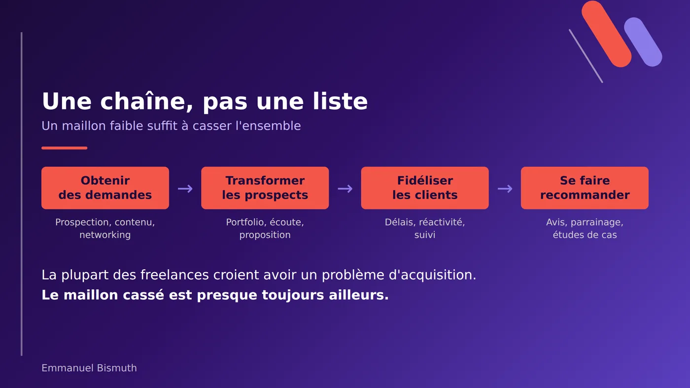 La chaîne du freelance : obtenir des demandes, transformer les prospects, fidéliser les clients, se faire recommander